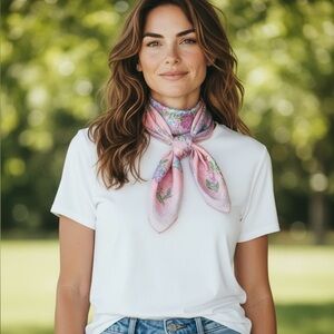 Vintage Paoli Floral Scarf Pink Purple Green Square 25x25 Made in Japan